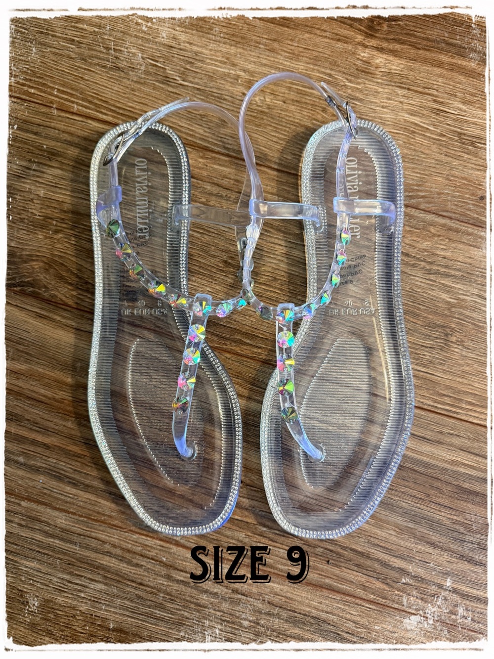 Olivia Miller Clear Jelly Sandals with Holographic Gem Accents